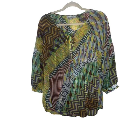 Elliot Lauren Sheer blouse  Balloon Sleeve sz s Round Neck Boho Bohemian - Picture 1 of 5